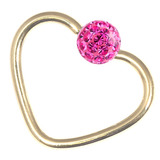 Zircon Steel Glitzy Continuous Heart Twist Rings (Gold colour PVD) 1.0mm, 10mm, Fuchsia