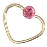 Zircon Steel Glitzy Continuous Heart Twist Rings (Gold colour PVD) 1.2mm, 10mm, Pink