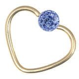 Zircon Steel Glitzy Continuous Heart Twist Rings (Gold colour PVD) 1.0mm, 10mm, Sapphire Blue