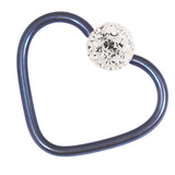 Titanium Coated Steel Glitzy Continuous Heart Twist Rings 1.2mm, 10mm, Blue metal with Crystal Clear