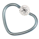Titanium Coated Steel Glitzy Continuous Heart Twist Rings 1.2mm, 10mm, Ice Blue metal with Crystal Clear
