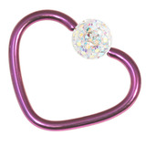 Titanium Coated Steel Glitzy Continuous Heart Twist Rings 1.2mm, 10mm, Purple metal with Crystal AB