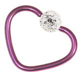 Titanium Coated Steel Glitzy Continuous Heart Twist Rings 1.2mm, 10mm, Purple metal with Crystal Clear