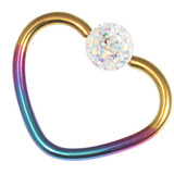 Titanium Coated Steel Glitzy Continuous Heart Twist Rings 1.2mm, 10mm, Rainbow metal with Crystal AB