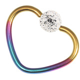 Titanium Coated Steel Glitzy Continuous Heart Twist Rings 1.0mm, 10mm, Rainbow metal with Crystal Clear