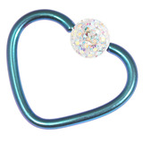 Titanium Coated Steel Glitzy Continuous Heart Twist Rings 1.0mm, 10mm, Turquoise metal with Crystal AB