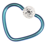 Titanium Coated Steel Glitzy Continuous Heart Twist Rings 1.0mm, 10mm, Turquoise metal with Crystal Clear