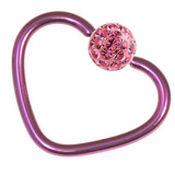 Titanium Coated Steel Glitzy Continuous Heart Twist Rings 1.2mm, 10mm, Purple metal with Pink