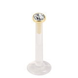 Bioflex Push-fit Labret with Zircon Steel Jewelled Top (Gold colour PVD) - SKU 23594
