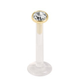 Bioflex Push-fit Labret with Zircon Steel Jewelled Top (Gold colour PVD) - SKU 23624