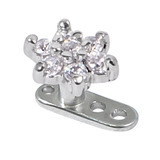 Titanium Dermal Anchor with Steel Claw Set Jewelled Flower 2.5mm, Crystal Clear