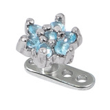 Titanium Dermal Anchor with Steel Claw Set Jewelled Flower 2.5mm, Light Blue
