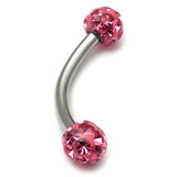 Smooth Glitzy Ball Curved Bar (4mm balls) 1.6mm, 6mm, 4mm, Pink