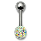 Smooth Glitzy Ball Micro Barbell Single Ended with 3mm balls in 1.2mm gauge 1.2mm, 12mm, 3mm, Crystal AB (Rainbow)