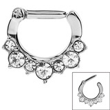 Steel Septum Clicker Ring Jewelled Steel with 7 jewels, 3 larger, 4 smaller. / 7mm (1.6mm gauge)