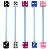 Bioflex Industrial Scaffold Barbells - Acrylic Dice 1.6mm, 34mm, 5mm, Pack of 5 Blue shafts with Acrylic Dice