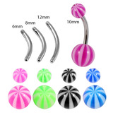 Multipacks - Acrylic Belly Bars 1.6mm x 6,8,10,12mm / Mixed pack as shown / Beach