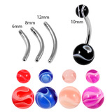 Multipacks - Acrylic Belly Bars 1.6mm x 6,8,10,12mm / Mixed pack as shown / Marble