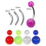 Multipacks - Acrylic Belly Bars 1.6mm x 6,8,10,12mm / Mixed pack as shown / Glitter