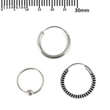 Multipacks - Sterling Silver Hoops For ear piercings, cartilage (orbital) piercings and the ear lobe. 3 single hoops as shown. (H14, H21, H118)