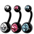 Multipacks - Various Double Jewelled Belly Bars 1.6mm, 12mm, Black Titanium with Crystal Clear, Pink, Light Blue. Price per pack of 3. - alternative image