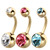 Multipacks - Various Double Jewelled Belly Bars 1.6mm, 12mm, Zircon Titanium (gold colour) with Crystal Clear, Pink, Light Blue. Price per pack of 3. - alternative image