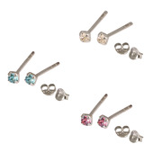 Multipacks - Silver Claw Set Crystal Studs 0.8 / Crystal Clear, Pink, Light Blue in 1.5mm