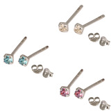 Multipacks - Silver Claw Set Crystal Studs 0.8 / Crystal Clear, Pink, Light Blue in 2mm