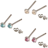 Multipacks - Silver Claw Set Crystal Studs 0.8 / Crystal Clear, Pink, Light Blue in 2.5mm