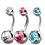 Multipacks - Various Double Jewelled Belly Bars 1.6mm, 12mm, High Polish Titanium with Crystal Clear, Pink, Light Blue. Price per pack of 3. - alternative image
