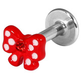 Steel Labret with Polka Dot Red Bow 1.6mm x 14mm