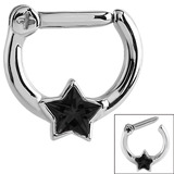 Steel Septum Clicker Ring Jewelled Star 1.6mm, 10mm, 6.5mm, Jet Black Jewelled Star