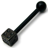 Black Steel Micro Barbell with Black Steel Dice 1.2mm Single Dice, 1.2mm, 12mm