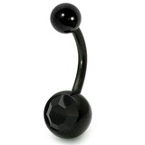 Black Steel Jewelled Belly Bars 10mm, Jet Black