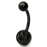 Black Steel Double Jewelled Belly Bars 10mm, Jet Black