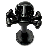 Black Steel Labret with Black Steel Skull and Crossbones Skull and Crossbones, 1.6mm, 6mm