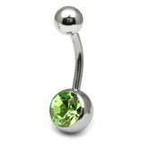 Titanium Single Jewelled Belly Bars 6mm Mirror Polish Mirror Polish, Light Green