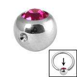 Steel Clip in Jewelled Balls 5mm fuchsia