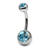 Titanium Double Jewelled Belly Bars 12mm Mirror Polish - SKU 24904