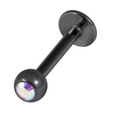 Black Titanium Jewelled Labrets 1.2x8mm 1.2mm, 8mm, 3mm, Crystal AB