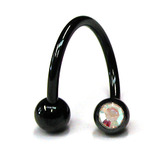 Black Titanium Double Jewelled Spirals 1.6x10mm 1.6mm, 10mm, 4mm, Crystal AB