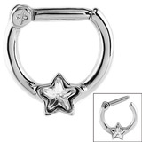 Steel Septum Clicker Ring Jewelled Star 1.2mm, 10mm, 6.5mm, Crystal Clear Jewelled Star