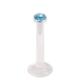 Bioflex Push-fit Labret with Steel Jewelled Disk (2.35mm Disk) 1.2mm, 12mm, 2.35mm Light Blue.