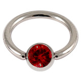 Titanium BCR with Titanium Jewelled Ball - Mirror Polish 1.6mm, 10mm, Mirror Polish with 5mm Ruby Red Gem