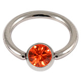 Titanium BCR with Titanium Jewelled Ball - Mirror Polish 1.6mm, 12mm, Mirror Polish with 5mm Orange Gem