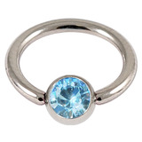 Titanium BCR with Titanium Jewelled Ball - Mirror Polish 1.6mm, 14mm, Mirror Polish with 5mm Light Sapphire Gem
