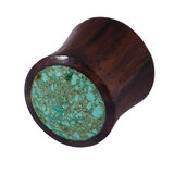 Organic Plug Sono Wood and Crushed Turquoise Stone (OG11) - SKU 25323