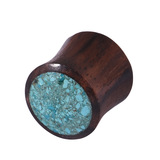 Organic Plug Sono Wood and Crushed Turquoise Stone (OG11) - SKU 25324