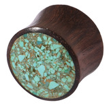 Organic Plug Sono Wood and Crushed Turquoise Stone (OG11) - SKU 25327