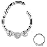 Steel Hinged Segment Ring with 3 Jewels (Clicker) - SKU 25411